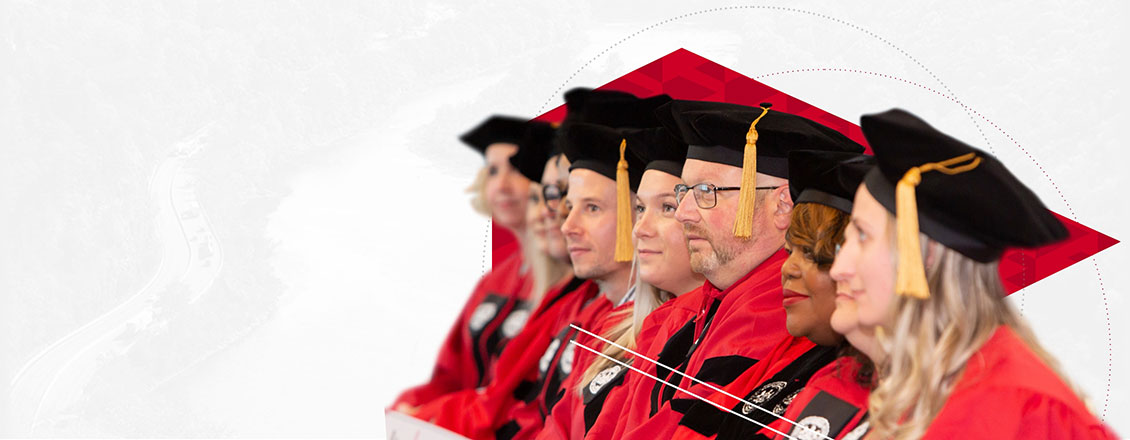 Faculty members dressed in robes