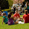 students sitting outside