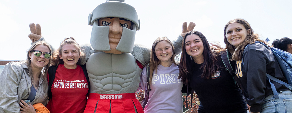 Students with the Warrior Mascot