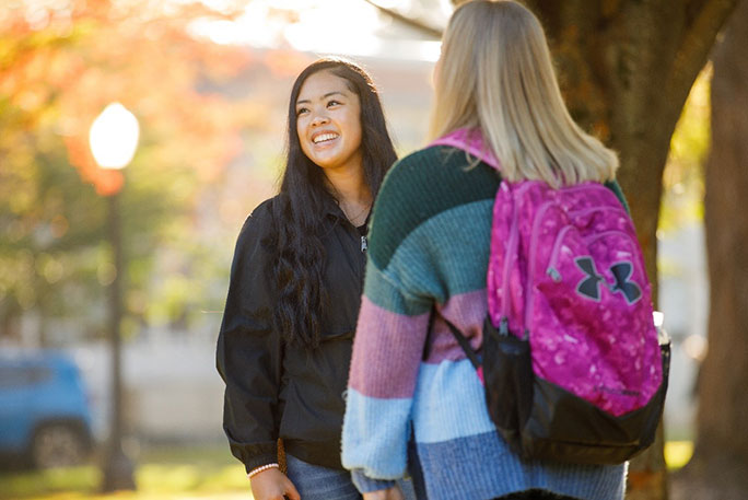 two female students talking