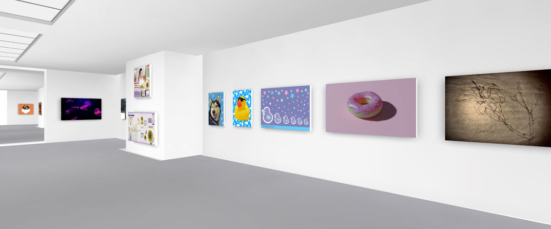 Paintings on the wall of a virtual art gallery