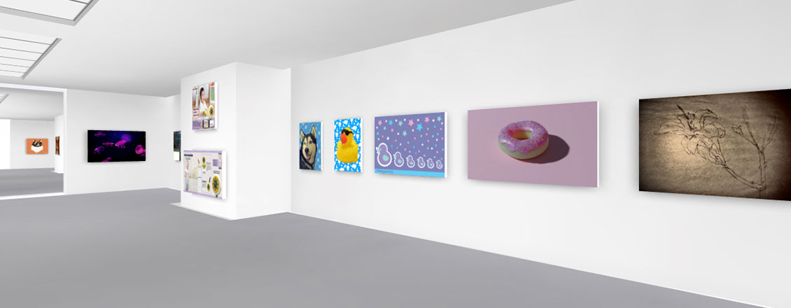 Paintings on the wall of a virtual art gallery