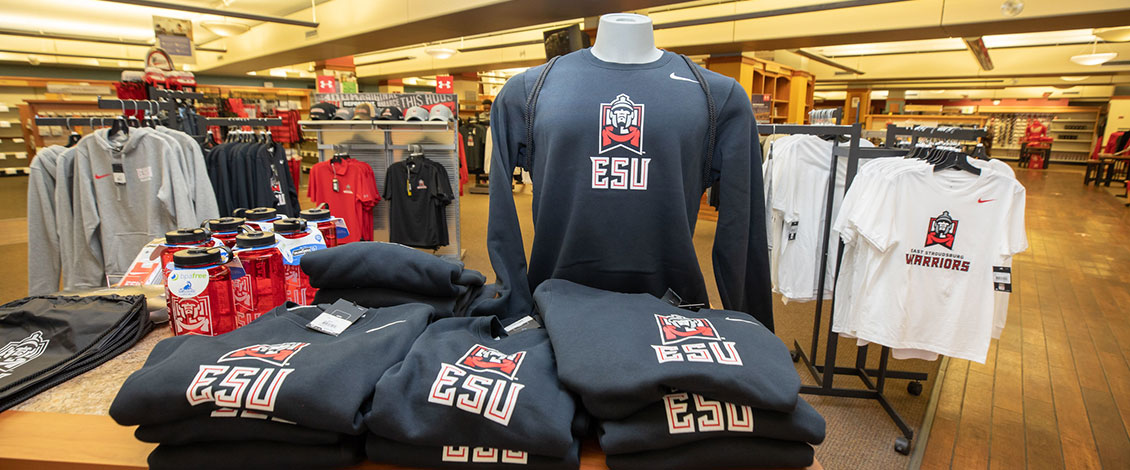 ESU apparel on display in bookstore
