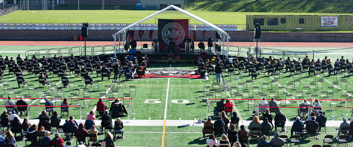 empty commencement stage