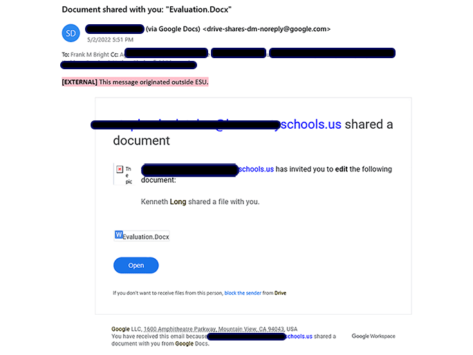 Scammer sharing a Word Document