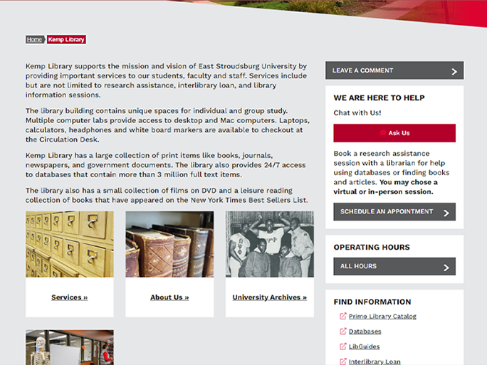 ESU Website main content section