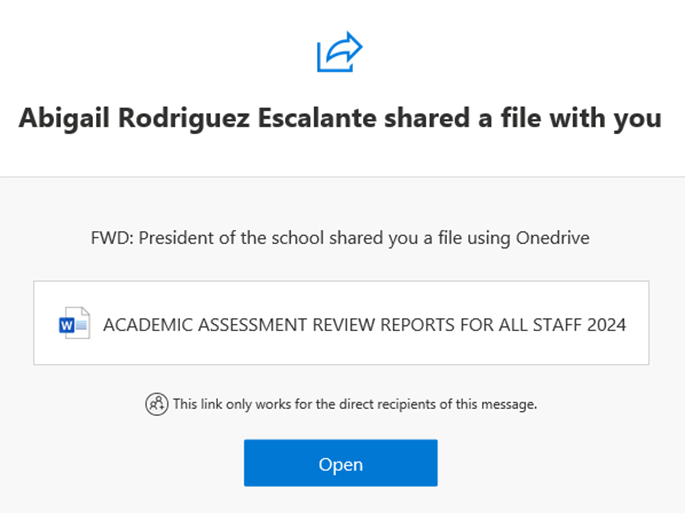 Phishing attempt to open a file from the President of the school