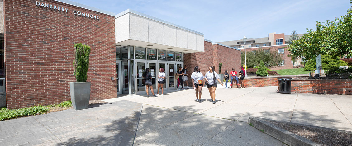 students outside dansbury commons