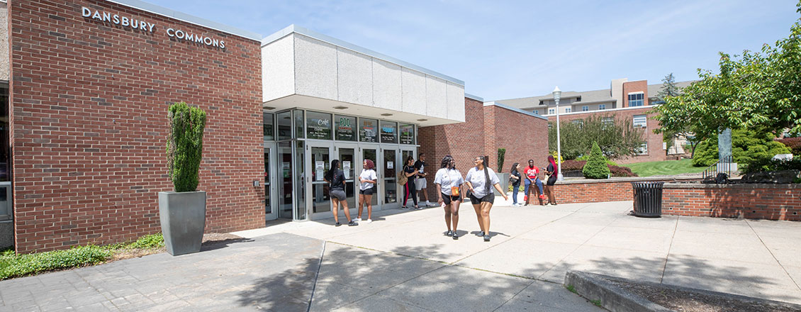 students outside dansbury commons