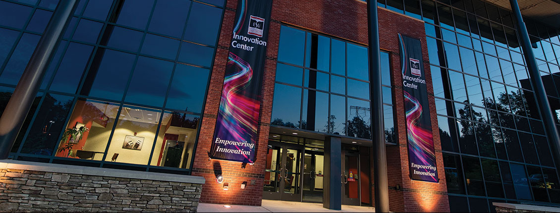 The Innovation Center building at night