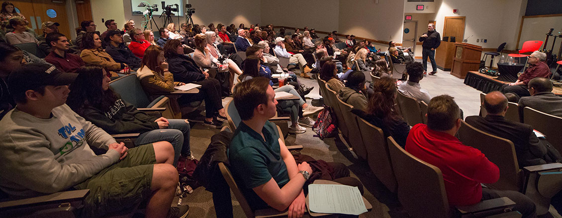 students listening to quest speaker in Beers Lecture Hall