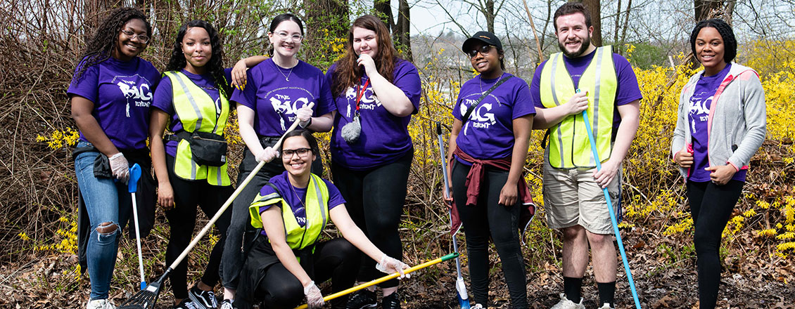 Students participate in a community cleanup