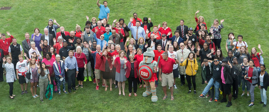 Faculty, staff, and students on the Sci Tech lawn