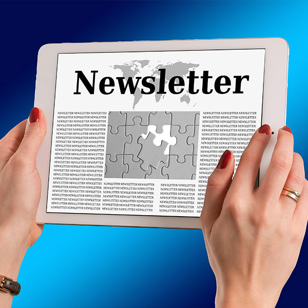 illustration of newspaper with the word newsletter in large type