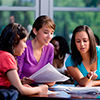 Three students talking