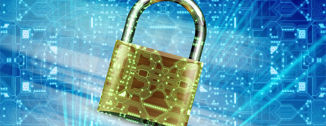 cybersecurity background with gold lock