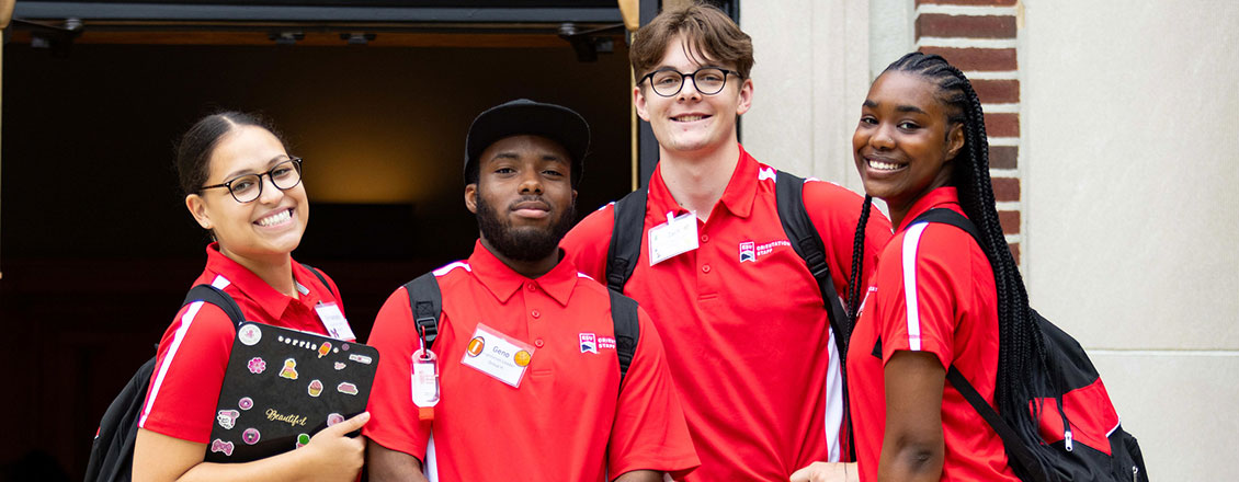 two male and two female students wearing esu attire