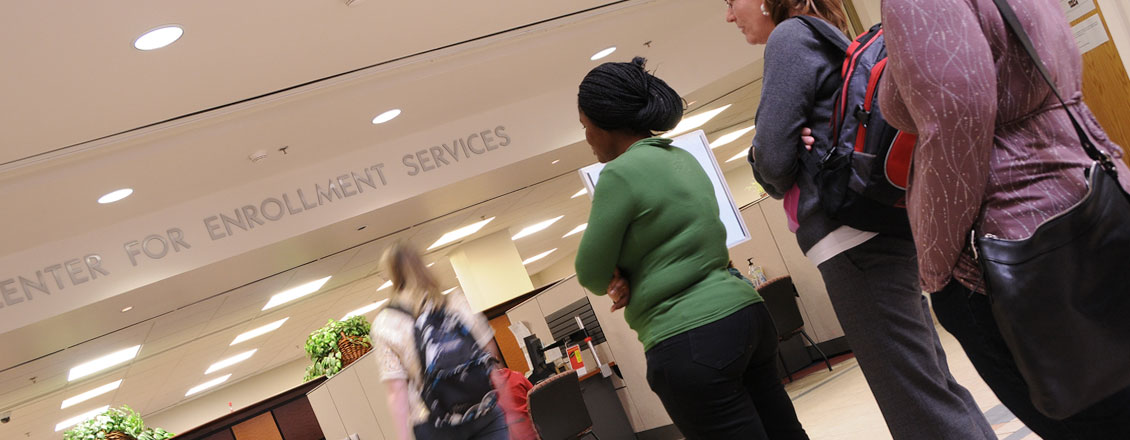 Students in line at the Student Enrollment Center