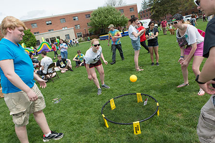 students playing games on the quad