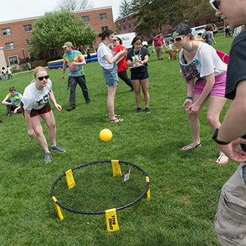 students playing games on the quad.