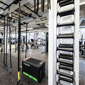 weight lifting equipment in rec center.