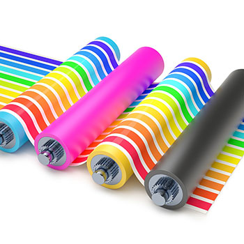 offset printing roller in rainbow colors.
